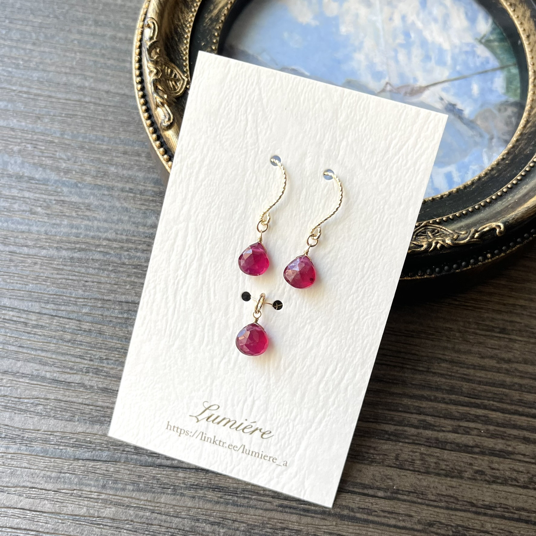 14kgf＊ルビーの一粒ピアス&ネックレストップ