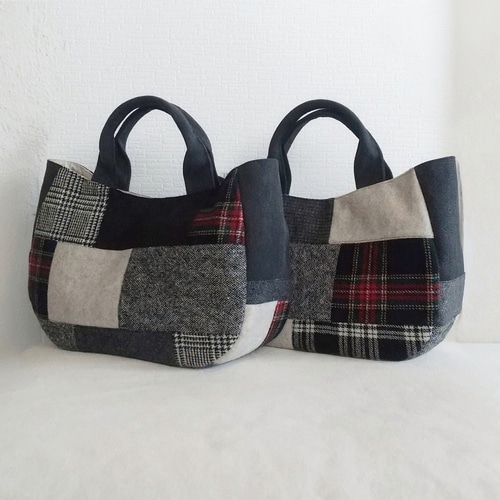 【美品】ブラック パッチワーク ハンドバッグ ウールブラック系パッチ三日月ハンドバッグⅤ ハンドバッグ mh 通販