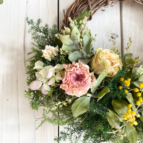 春待ちミモザとお花たちのハーフリース リース Rosa Cherry 通販