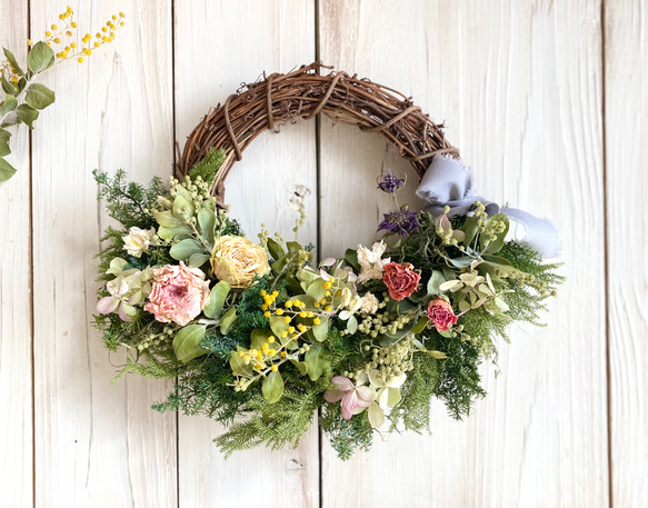 春待ちミモザとお花たちのハーフリース リース Rosa Cherry 通販