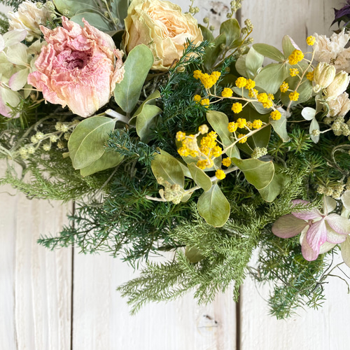 春待ちミモザとお花たちのハーフリース リース Rosa Cherry 通販
