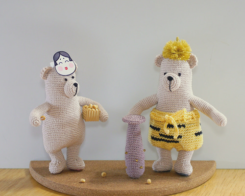 節分 編みぐるみ 鬼くまさんと豆まき 節分セット 台座付き レース糸