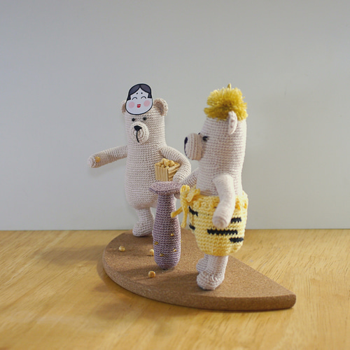 節分 編みぐるみ 鬼くまさんと豆まき 節分セット 台座付き レース糸