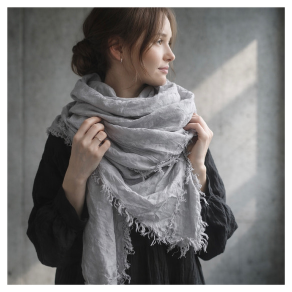 Henry★おまとめベルギーリネン　フリンジ　ストール　ホワイト　ブラック Henry様専用☆おまとめベルギーリネン フリンジ ストール ホワイト