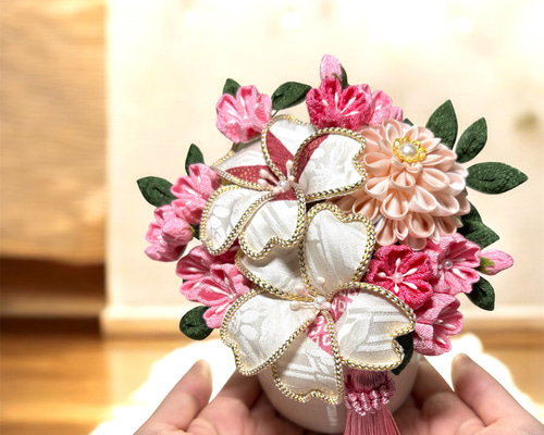 ガラス細工手作り牡丹の盆栽仕立て置物 ガラス細工手作り牡丹の盆栽