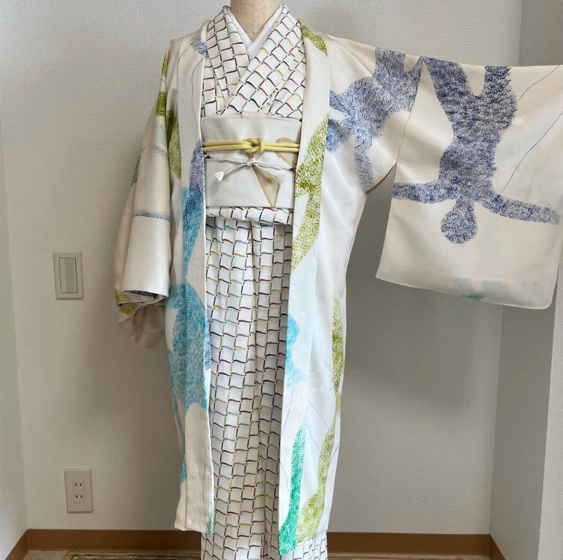 新品　正絹　袷　女物　長羽織　オフホワイト