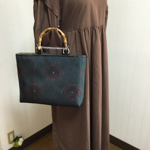 ハンドメイド・リメイク・大島紬・カバン・トートバッグ・452 花ぷらら・ハンドメイド・リメイク・大島紬・大きめ・トートバッグ