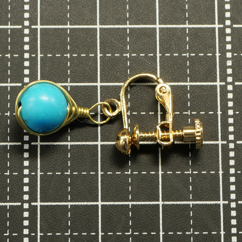 イヤリング８点再販リクエスト 8mm練ターコイズのワイヤーラッピングイヤリング 168 イヤリング