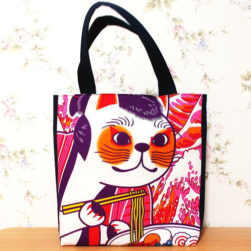 大きめトートバッグ 猫歌舞伎 浮世絵 鳥居 桜 にゃんこ ネコ 歌舞伎