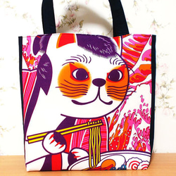 大きめトートバッグ 猫歌舞伎 浮世絵 鳥居 桜 にゃんこ ネコ 歌舞伎