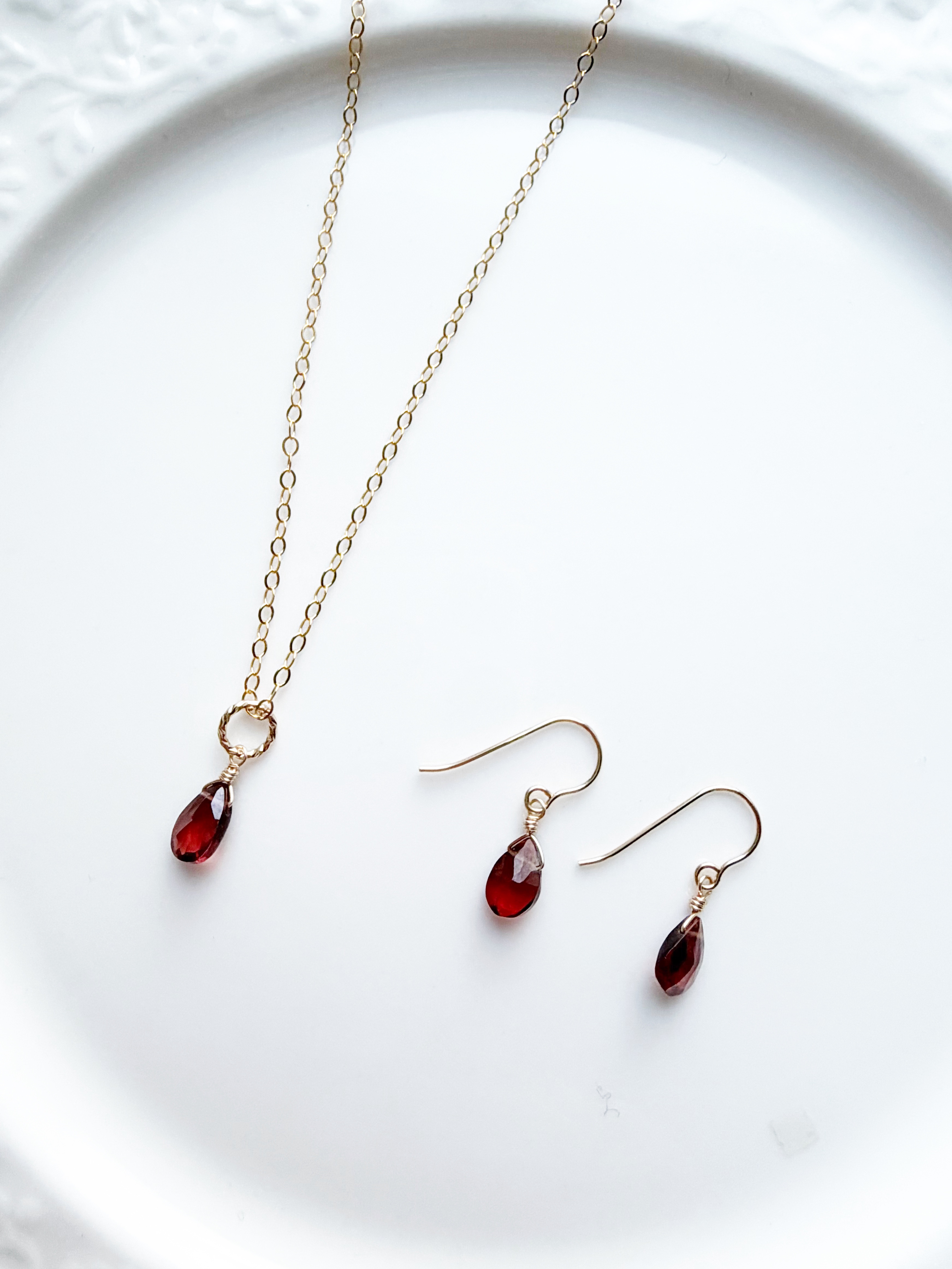 14KGF ガーネット ピアス＆ネックレスセット