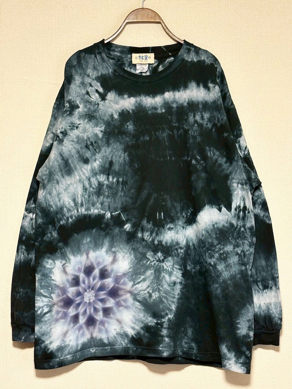 タイダイ 長袖 Tシャツ XXLサイズ 曼荼羅 ブラック ムラ染め HIPPIES DYE新作　 HD25-33