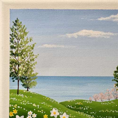 スイセンの咲く丘03」アクリル画 原画 キャンバス SSMサイズ 風景画