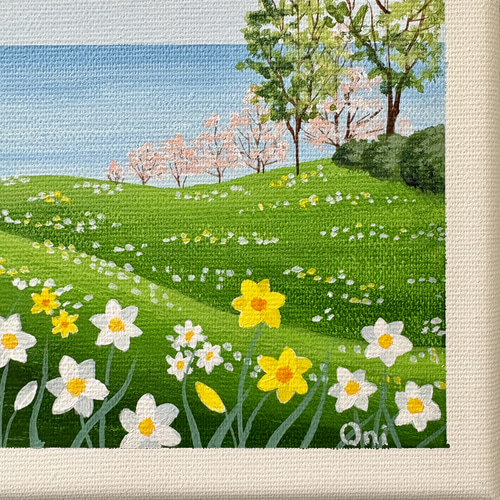 アクリル画　原画　「なの花の咲く丘」額縁付　F4サイズ　キャンバス アクリル画 原画 「なの花の咲く丘」額縁付 F4サイズ キャンバス