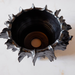 5号艶流紋黒襞鉢385　塊根植物　多肉植物　アガベ　盆栽　植木鉢　作家鉢　鉢台　沖縄 4枚目の画像