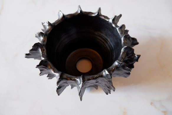 5号艶流紋黒襞鉢385　塊根植物　多肉植物　アガベ　盆栽　植木鉢　作家鉢　鉢台　沖縄 4枚目の画像