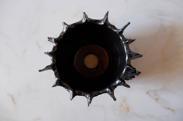 5号艶流紋黒襞鉢385　塊根植物　多肉植物　アガベ　盆栽　植木鉢　作家鉢　鉢台　沖縄 5枚目の画像