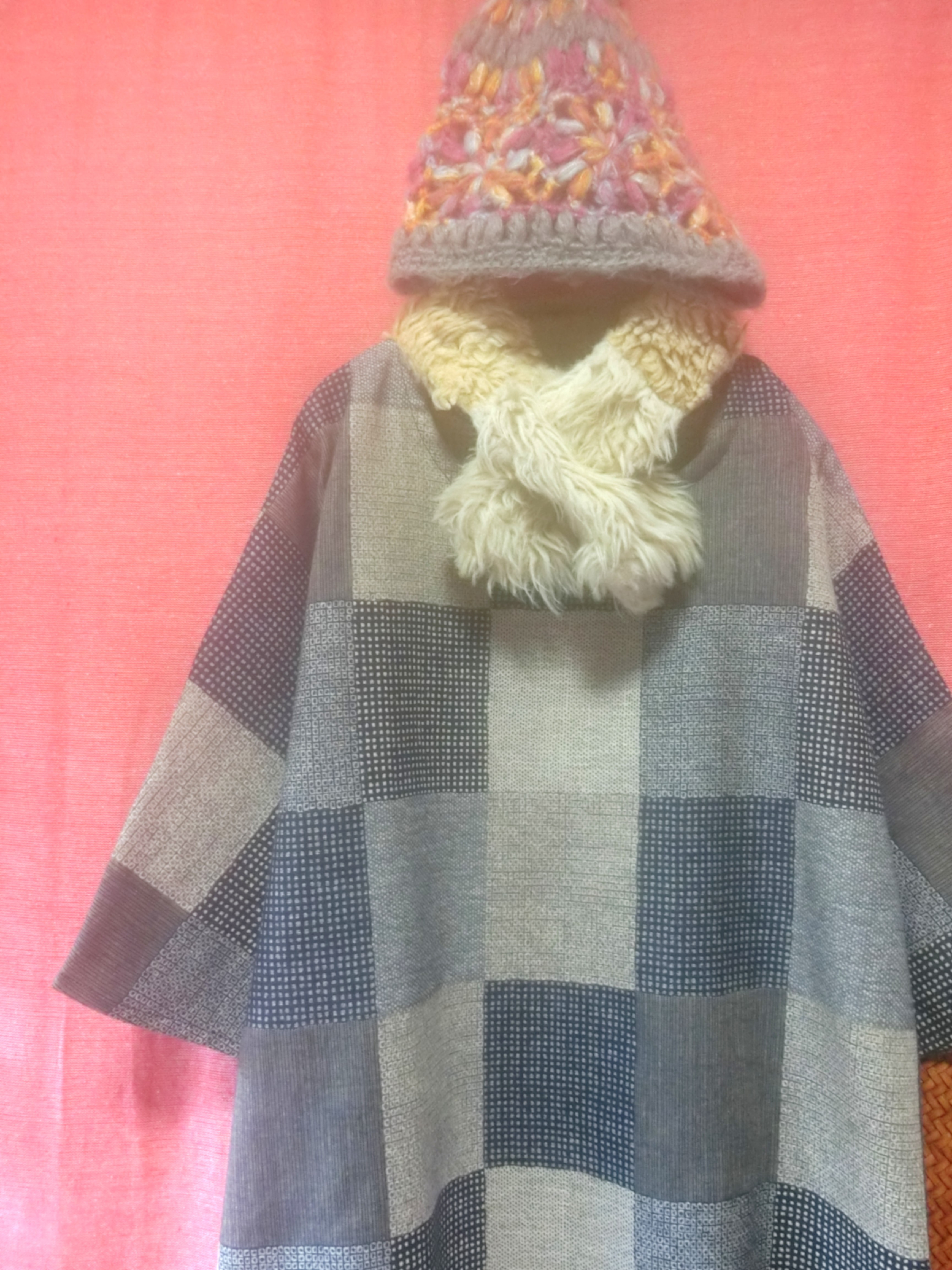 レトロモダン紬 ゆったりワンピース navy