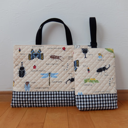 レッスンバッグ＆上履き入れ＊はたらく車＊生成り レッスンバッグ Le