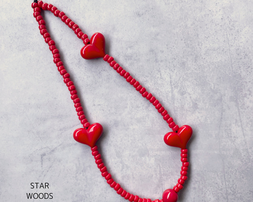 Oder-made】赤ハートのストラップ/ビーズストラップ/スマホストラップ