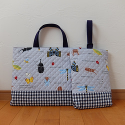 レッスンバッグ＆上履き入れ＊はたらく車＊生成り レッスンバッグ Le