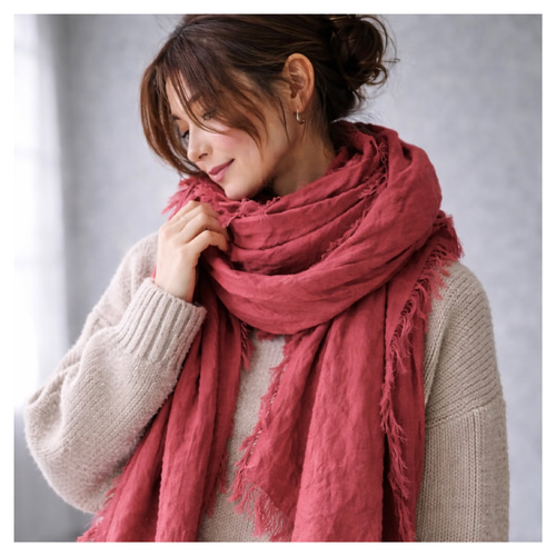 極美品　ASAUCEMELER　ベルギーリネンフリンジストール　大判ショール vol.80【apt】新色登場！大人気【ASAUCE MELER】ベルギーリネン