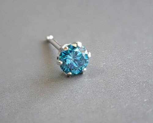 Pt900 ブルーダイヤ片耳ピアス ピアス（スタッド・一粒） ジュエリー