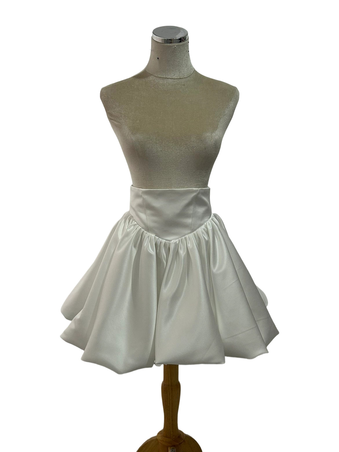 ミニ 光沢サテン  オフホワイト ウエディングドレス ラッフルフリル  花嫁