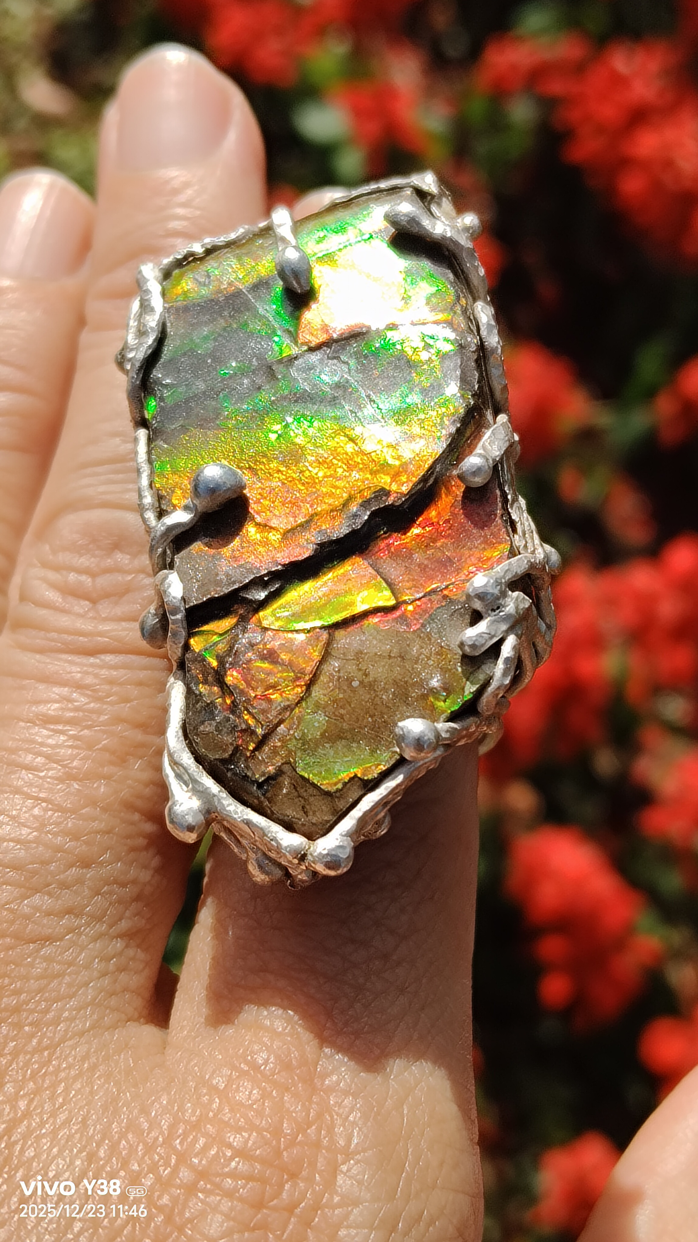 アンモライトミネラルシルバーリング - 手作りスターリングシルバーリング