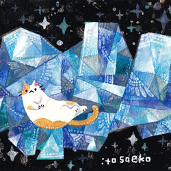 虹*堂様 半魚ネコ① 25cm✖️20cmパネルキャンバス 虹*堂様 半魚ネコ①