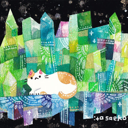 ハンドメイド刺繍フレーム　雨上がりの虹と猫 ハンドメイド刺繍フレーム 雨上がりの虹と猫 ハンドメイド刺繍フレーム