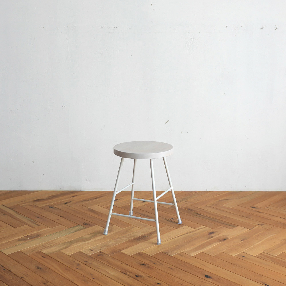 オーダー品：【ホワイト】スツール / アイアン・ウッド（白脚）
