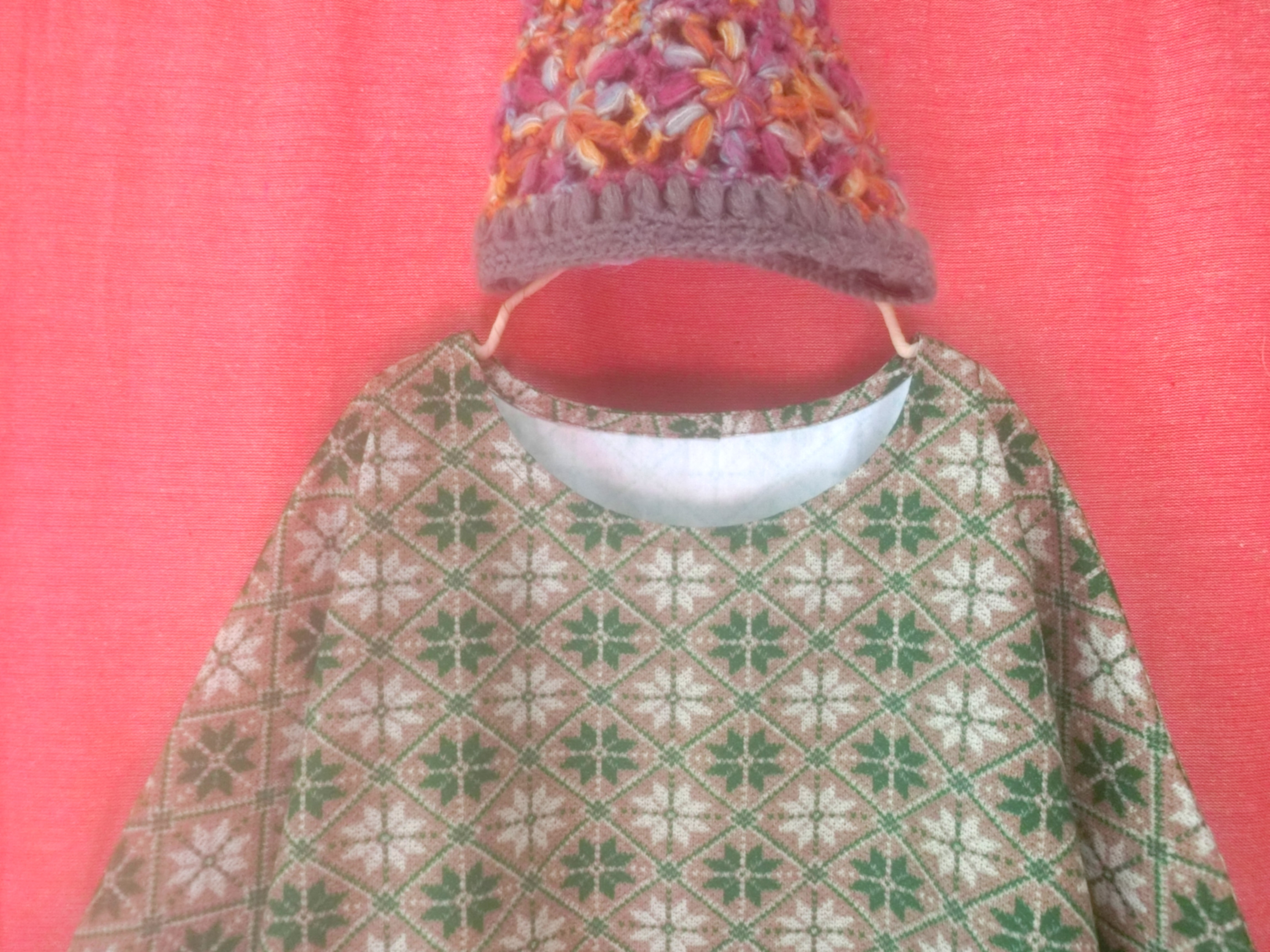 ノルディック風ニット柄 ゆったりワンピース green