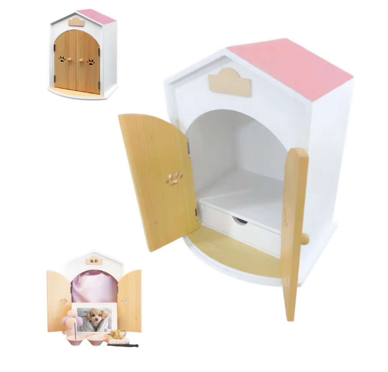 ペット仏壇　日本製　仏具　供養　犬猫　2寸3寸4寸　メモリアル　　ネームシール付き　かわいい　全18色（ピンク）