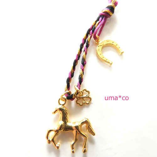 charity☆彡午年☆彡 和な雰囲気のお馬の根付ストラップ～ゴールド