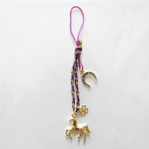 charity☆彡午年☆彡 和な雰囲気のお馬の根付ストラップ～ゴールド