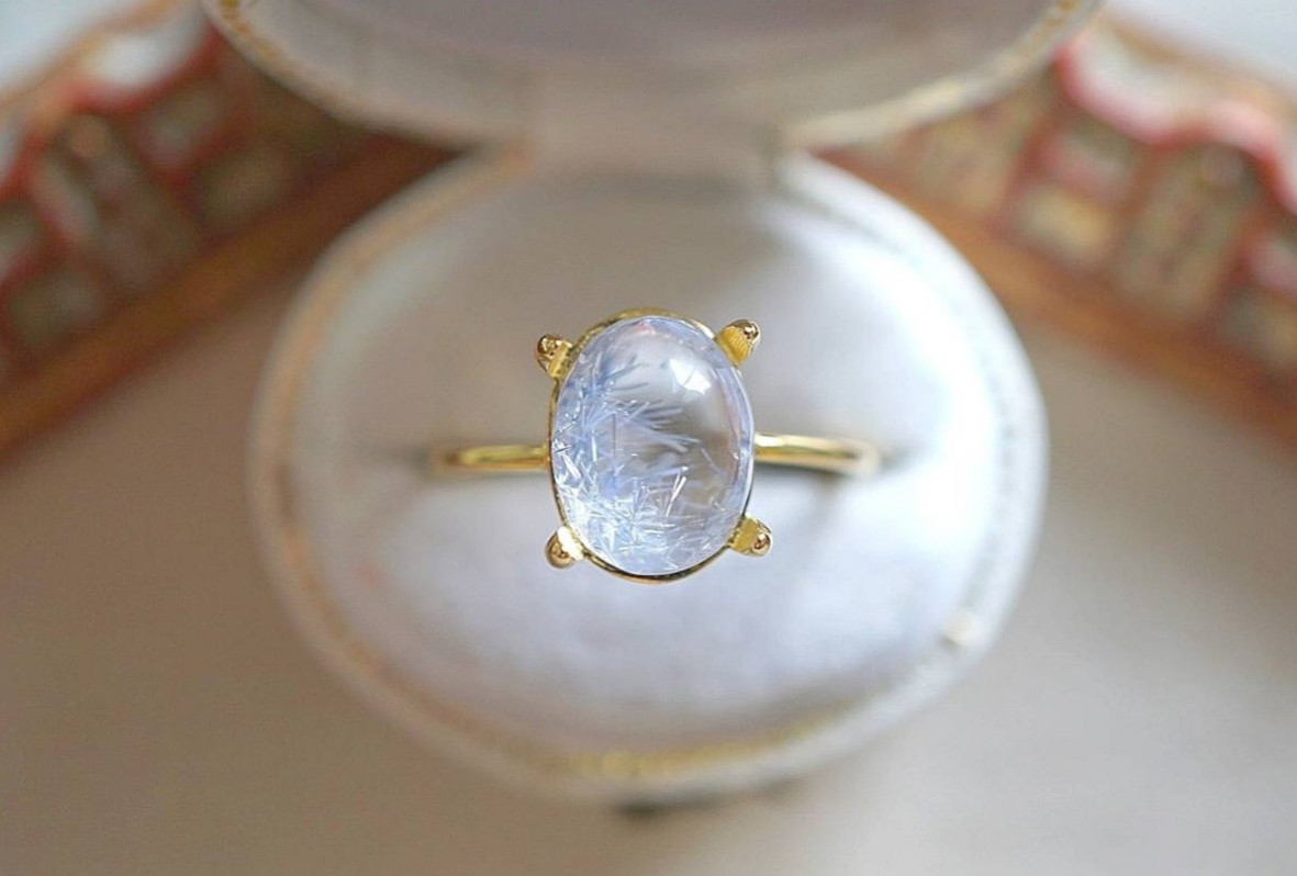 【１０×８】デュモルチェライト イン クォーツRing〈１８kgp〉