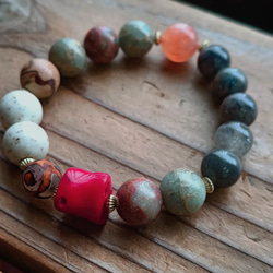 ドラゴン瑪瑙天珠 ブレスレット ドラゴン瑪瑙天珠 ブレスレット ◇緑