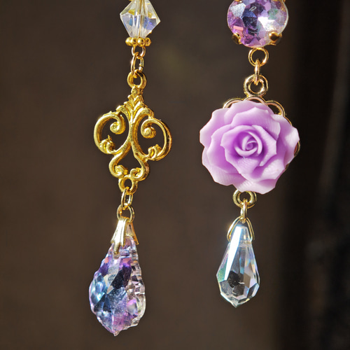 送料込 イロアソビ＊ 紫薔薇 ヴィトライユ ガラス ピアス ピアス