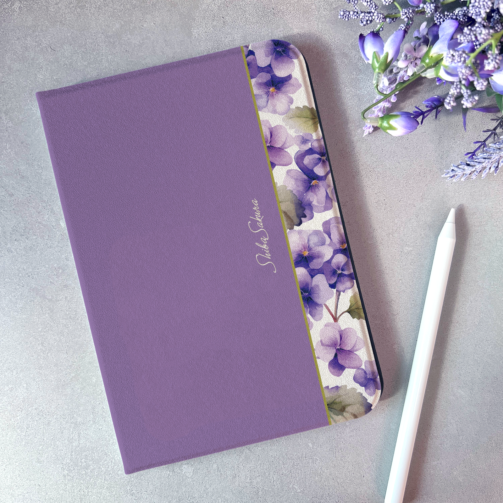 春のスミレのiPadケース（江戸紫） 花 ipadケース タブレットケース カバー