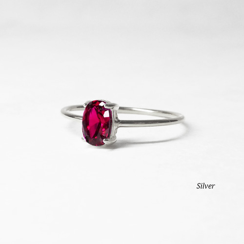 k14wgシルバーリング 赤色オーバル型宝石 モザンビーク産 宝石質 ルビー 4×6オーバル 爪留めリング 指輪