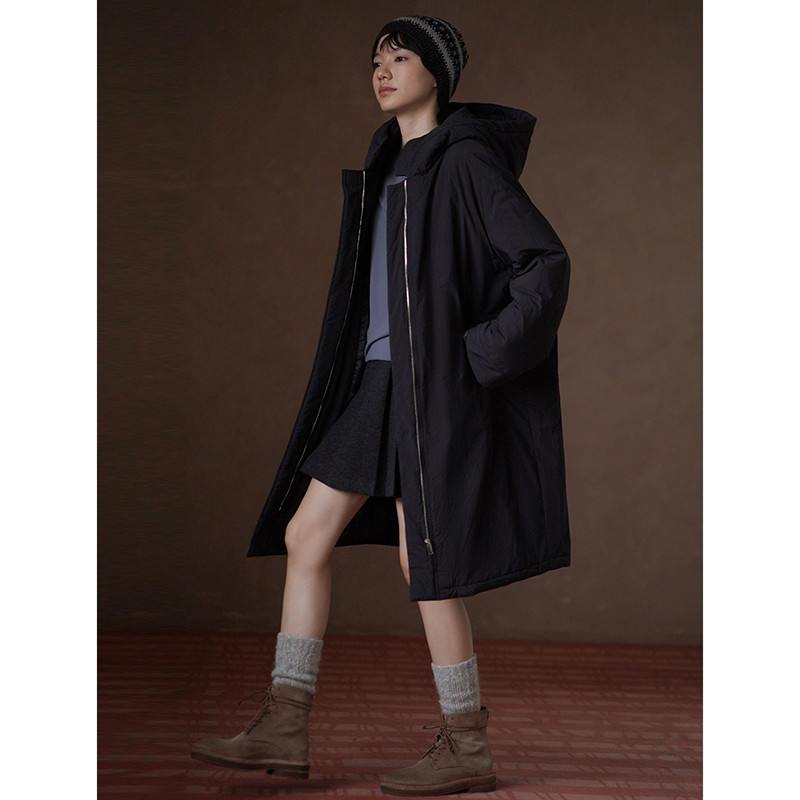 冬の安心感が包み込む　綿入れフード付きゆったりロングコート　#918