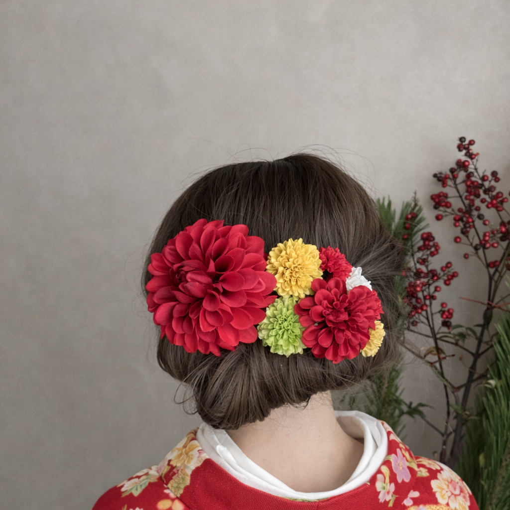 ダリアとマムの髪飾り8点セット