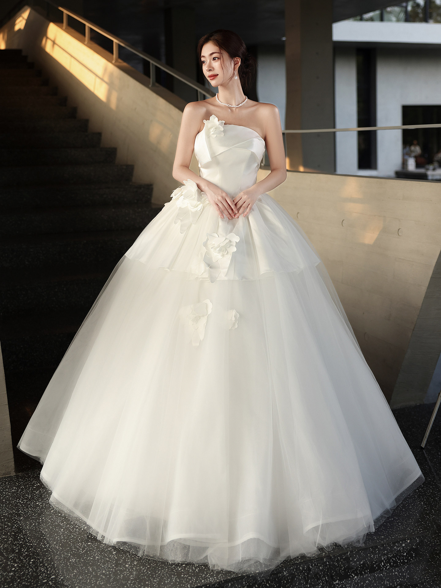 綺麗 白 オフショルダー 花 ウェディングドレス 結婚式 花嫁 パーティー 前撮り 披露宴 A7274