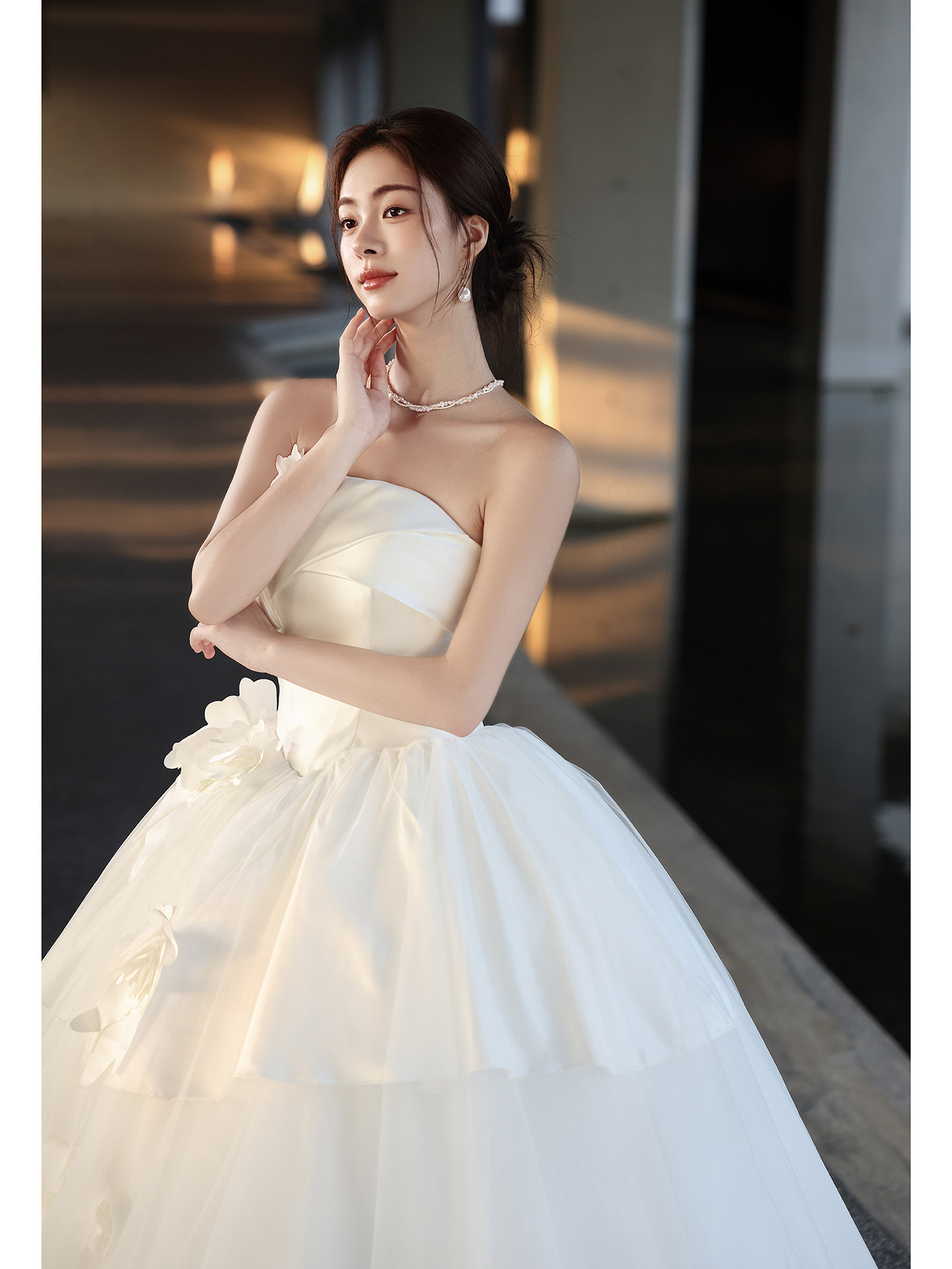 綺麗 白 オフショルダー 花 ウェディングドレス 結婚式 花嫁 パーティー 前撮り 披露宴 A7274