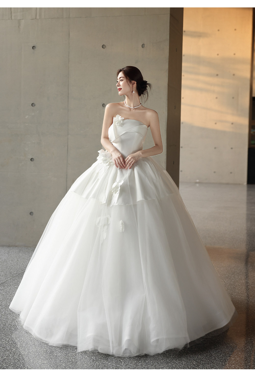 綺麗 白 オフショルダー 花 ウェディングドレス 結婚式 花嫁 パーティー 前撮り 披露宴 A7274