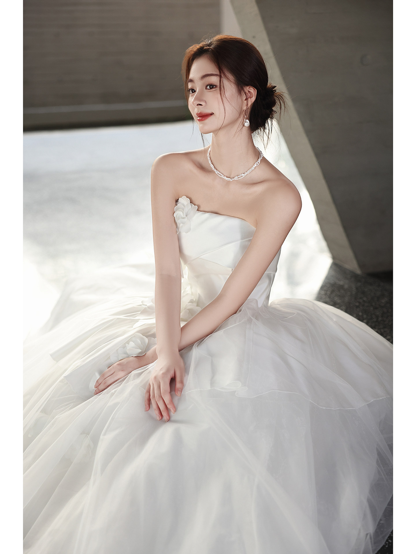 綺麗 白 オフショルダー 花 ウェディングドレス 結婚式 花嫁 パーティー 前撮り 披露宴 A7274