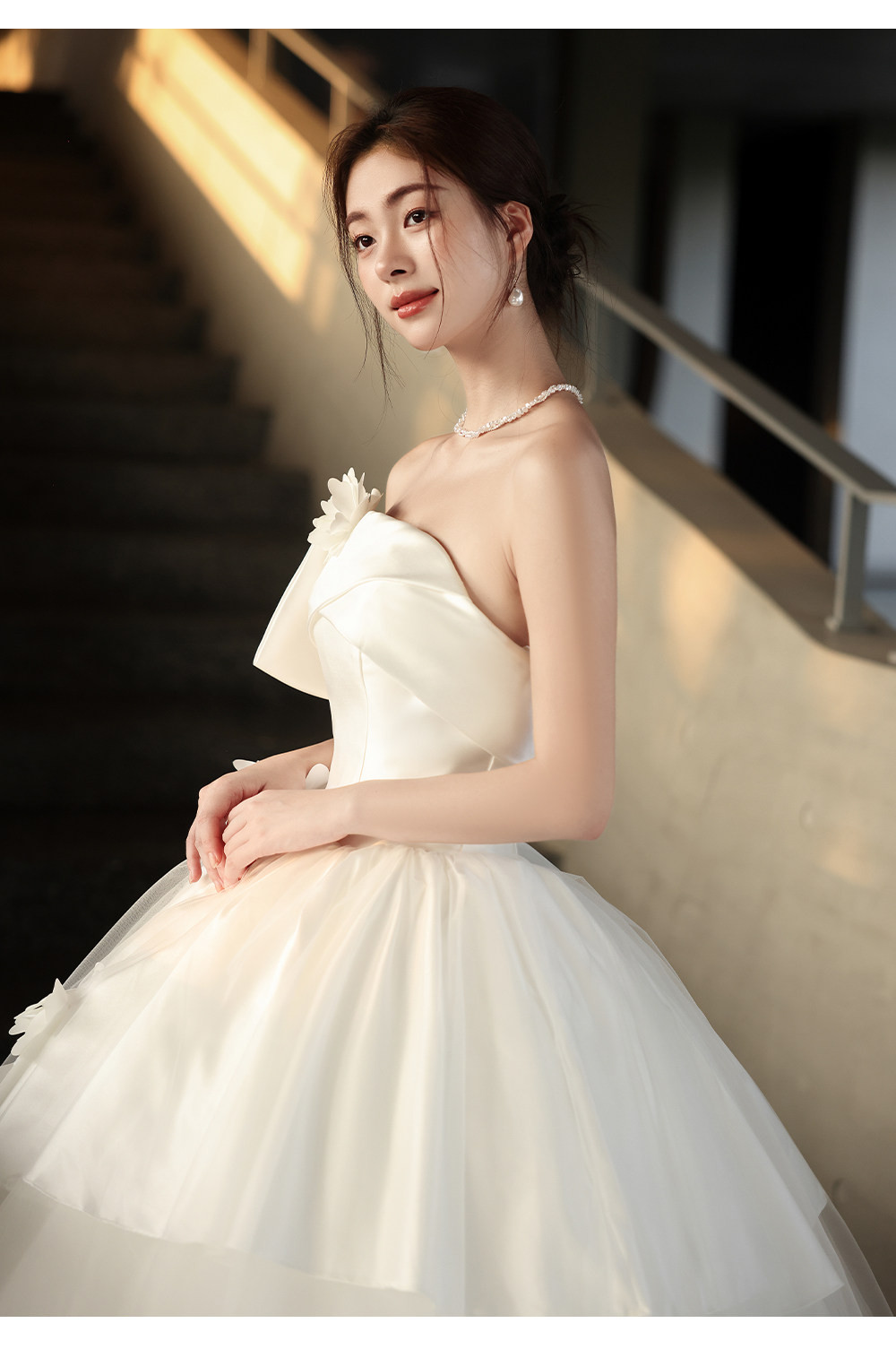 綺麗 白 オフショルダー 花 ウェディングドレス 結婚式 花嫁 パーティー 前撮り 披露宴 A7274