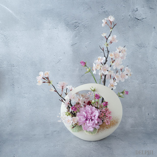 ダリアと桜の春アレンジメント【アーティフィシャル/造花】和風モダン