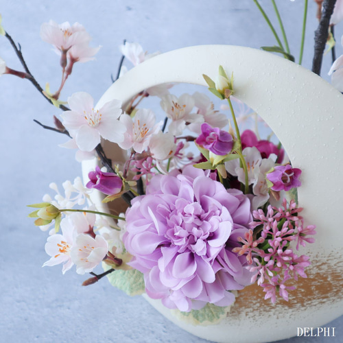 ダリアと桜の春アレンジメント【アーティフィシャル/造花】和風モダン